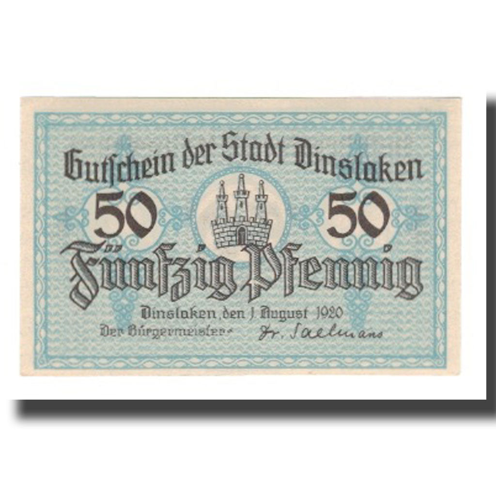 Billete, Alemania, Dinslaken Stadt, 50 Pfennig, personnage 1, 1920, 1920-08-01