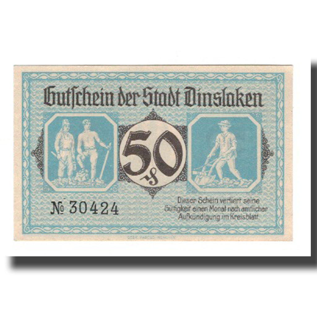Billete, Alemania, Dinslaken Stadt, 50 Pfennig, personnage 1, 1920, 1920-08-01