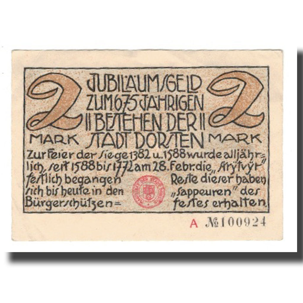 Billet, Allemagne, Dorsten Stadt, 2 Mark, personnage, Undated (1922), TTB+