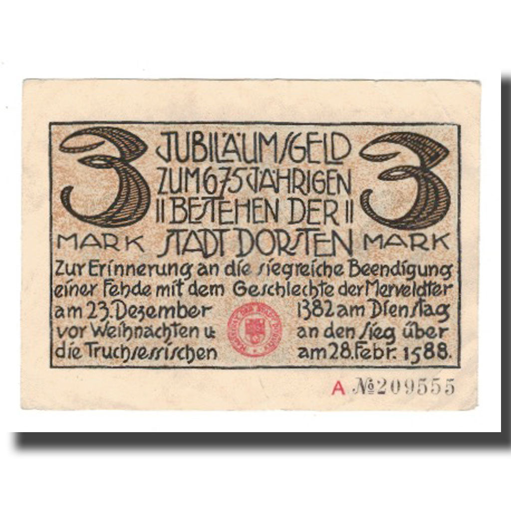 Billet, Allemagne, Dorsten Stadt, 3 Mark, personnage, Undated (1922), TTB+