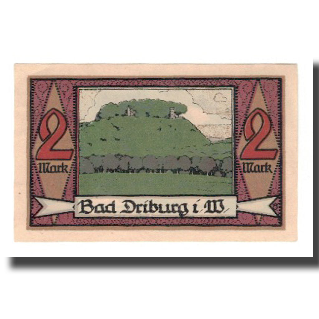 Billet, Allemagne, Driburg, Bad Spar und Darlehenskasse, 2 Mark, paysage, 1921