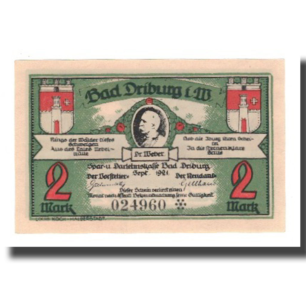 Biljet, Duitsland, Driburg, Bad Spar und Darlehenskasse, 2 Mark, paysage 1