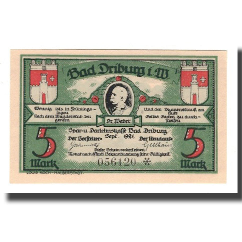 Banknote, Germany, Driburg, Bad Spar und Darlehenskasse, 5 Mark, personnage