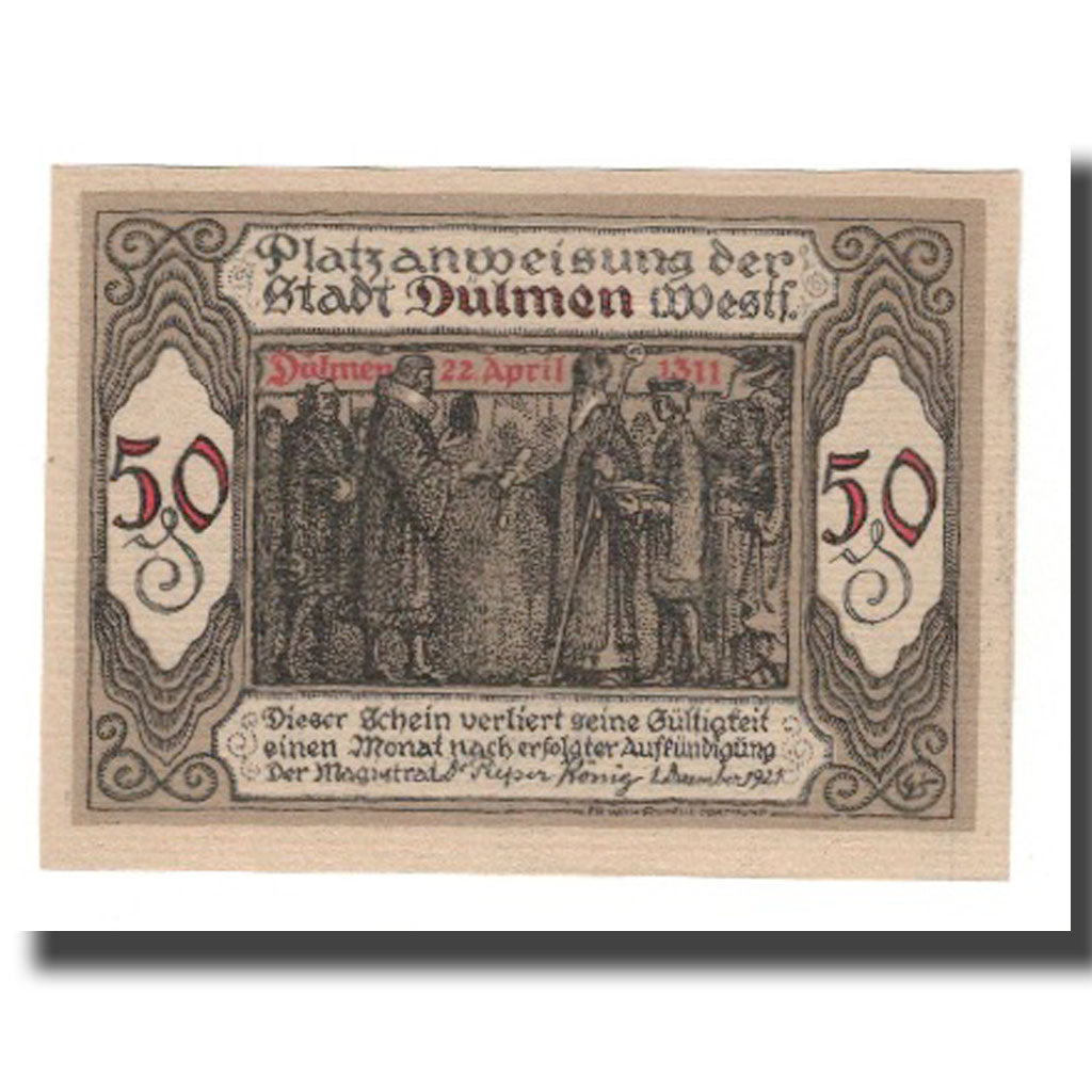 Biljet, Duitsland, Dülmen Stadt, 50 Pfennig, Texte, 1921, 1921-12-01, SUP