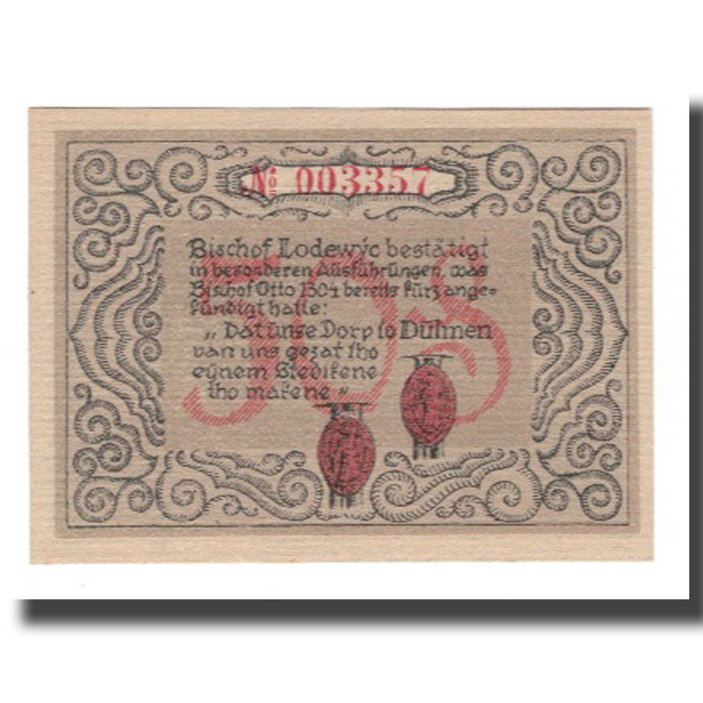 Biljet, Duitsland, Dülmen Stadt, 50 Pfennig, Texte, 1921, 1921-12-01, SUP