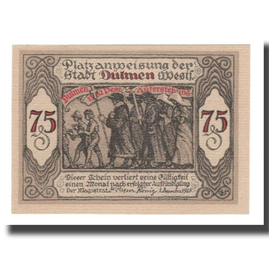Geldschein, Deutschland, Dülmen Stadt, 75 Pfennig, Texte, 1921, 1921-12-01, VZ