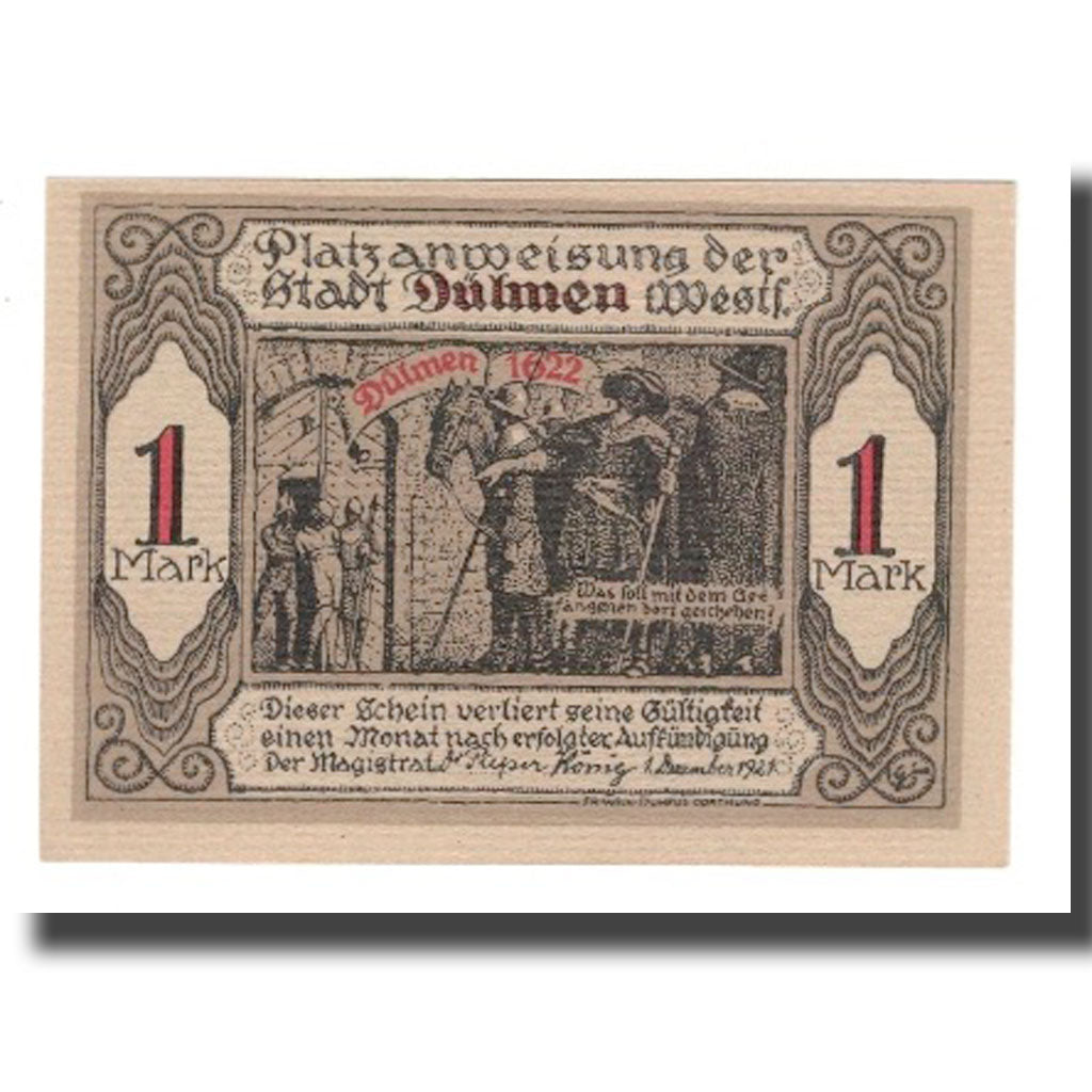 Banconote, Germania, Dülmen Stadt, 1 Mark, Texte, 1921, 1921-12-01, SPL-