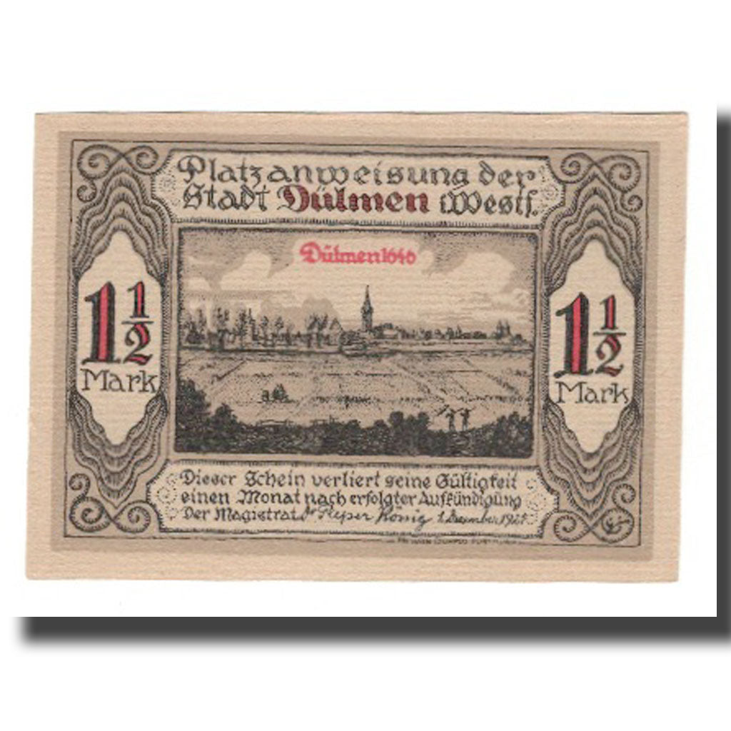 Nota, Alemanha, Dülmen Stadt, 1.5 Mark, Texte, 1921, 1921-12-01, AU(55-58)