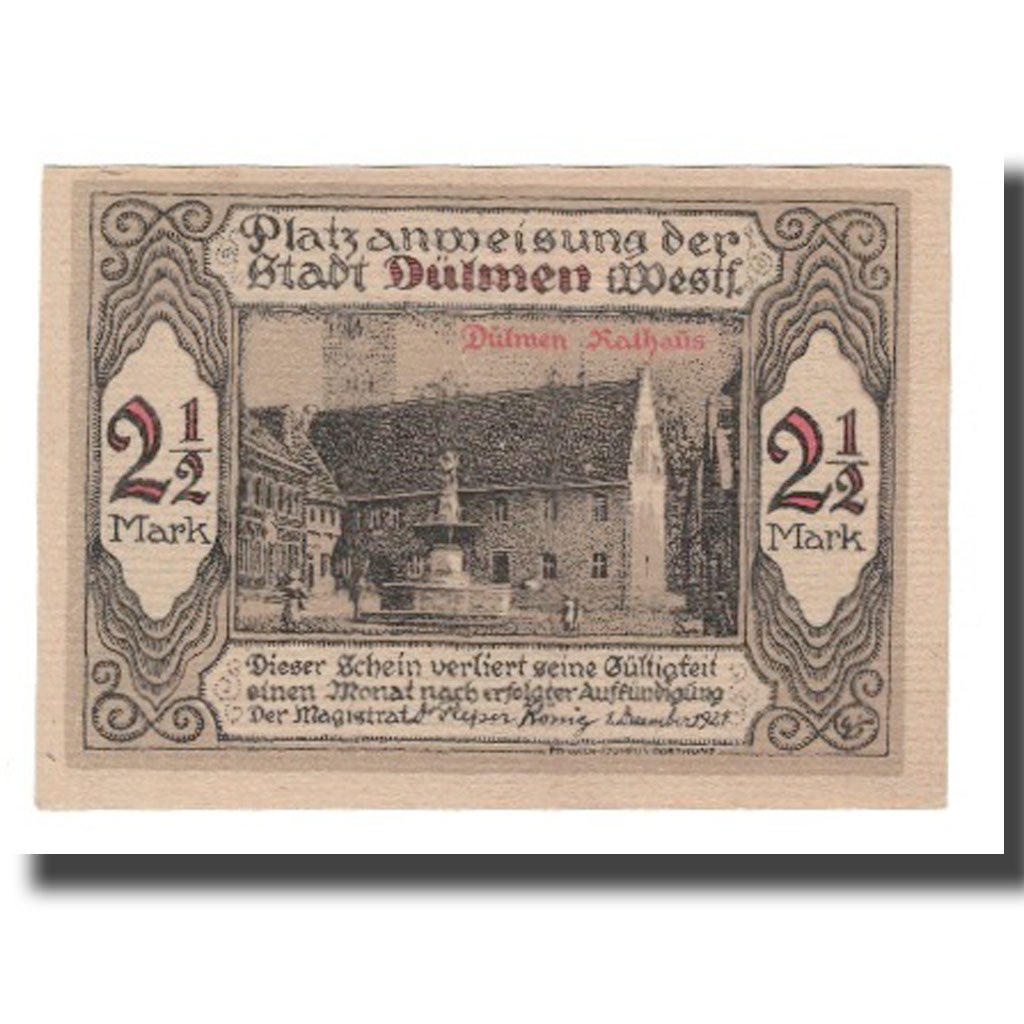 Billete, Alemania, Dülmen Stadt, 2.5 Mark, Texte, 1921, 1921-12-01, EBC