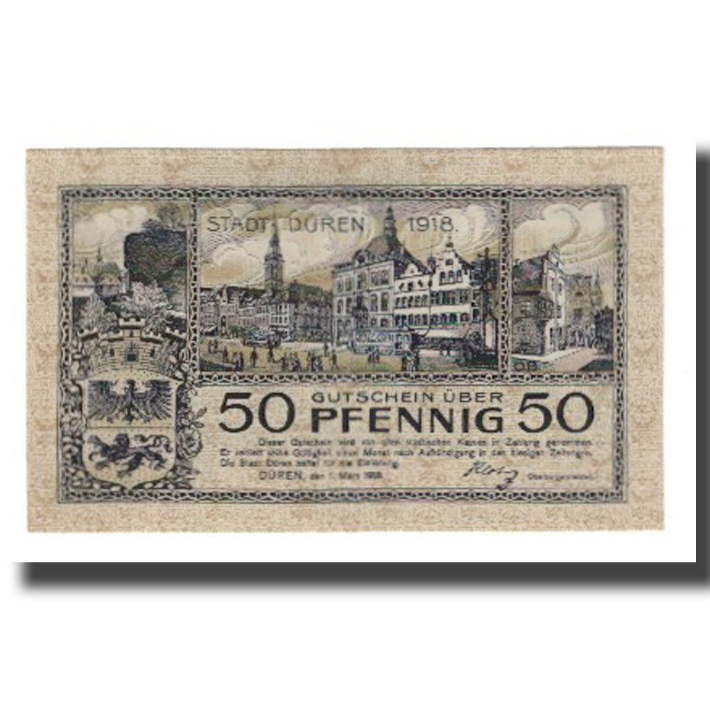 Nota, Alemanha, Duren Stadt, 50 Pfennig, personnage 1, 1918, 1918-03-01