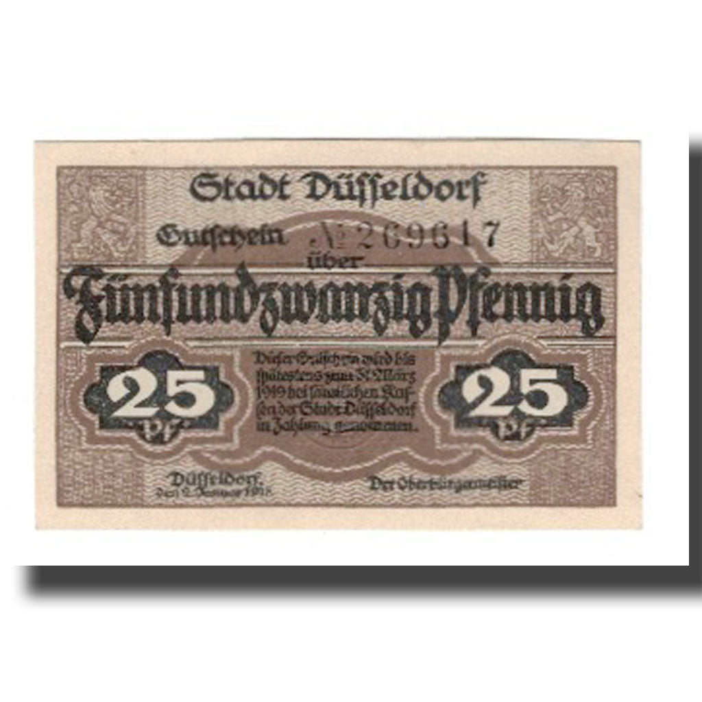 Billet, Allemagne, Düsseldorf Stadt, 25 Pfennig, valeur faciale, 1919