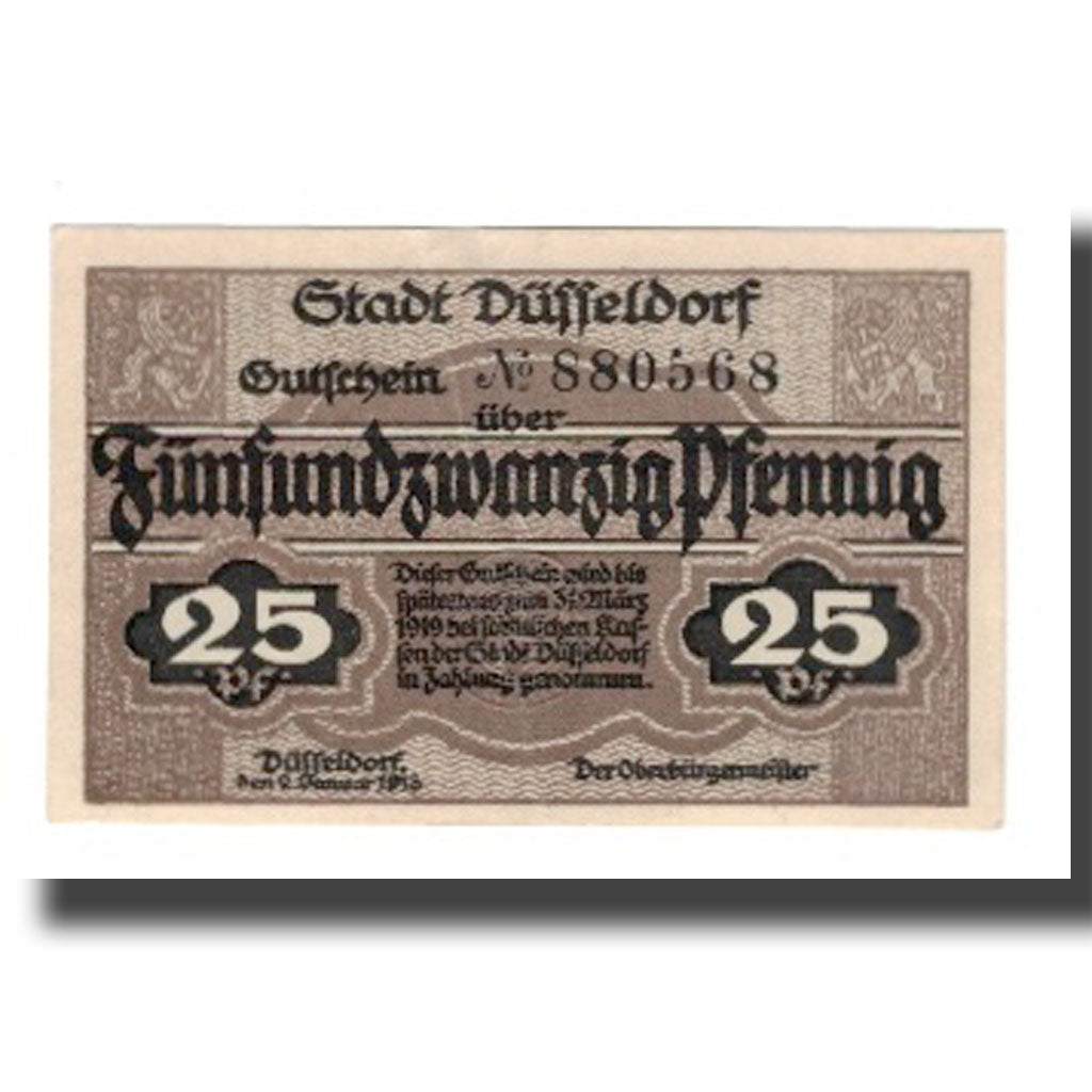 Billete, Alemania, Düsseldorf Stadt, 25 Pfennig, valeur faciale 1, 1919