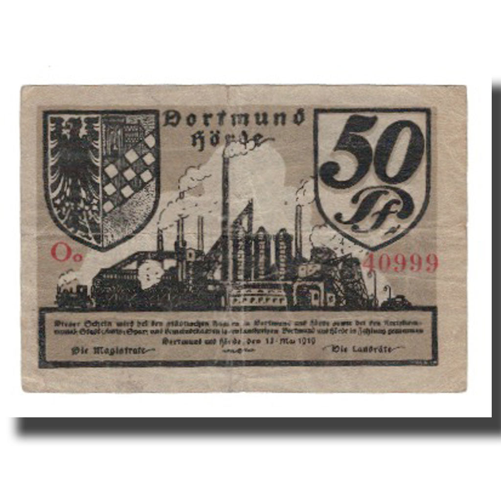 Banconote, Germania, Dortmund und Hörde Städte und Kreise, 50 Pfennig, valeur