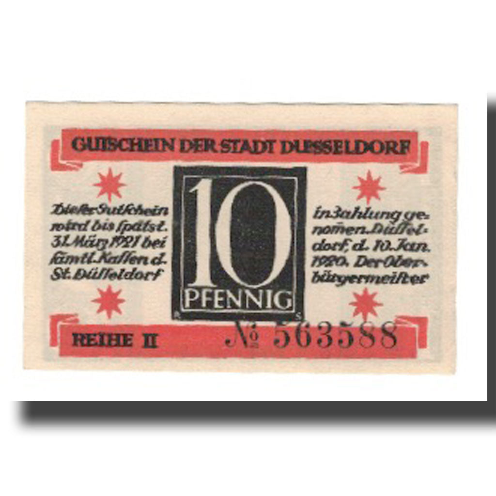 Geldschein, Deutschland, Düsseldorf Stadt, 10 Pfennig, Valeur faciale 3, 1921
