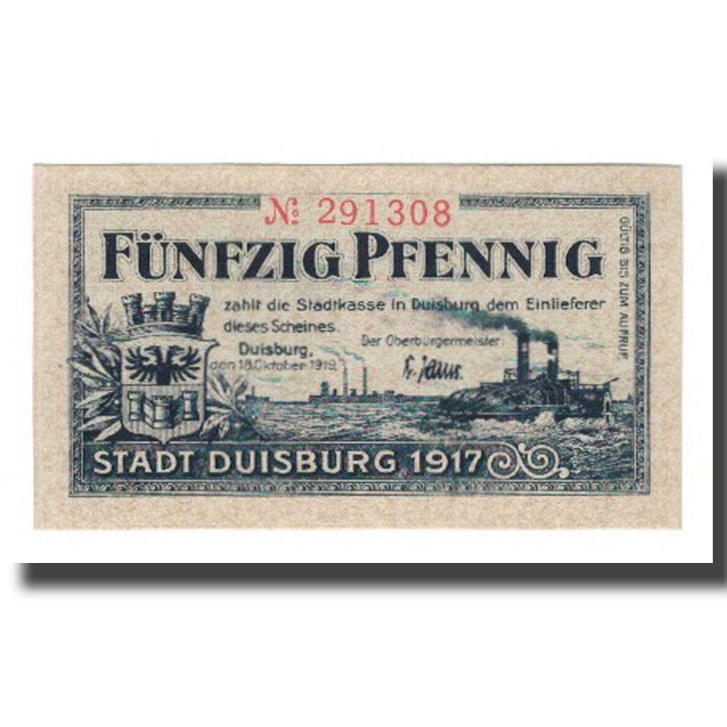 Billete, Alemania, Duisburg Stadt, 50 Pfennig, valeur faciale, 1919, 1919-10-18