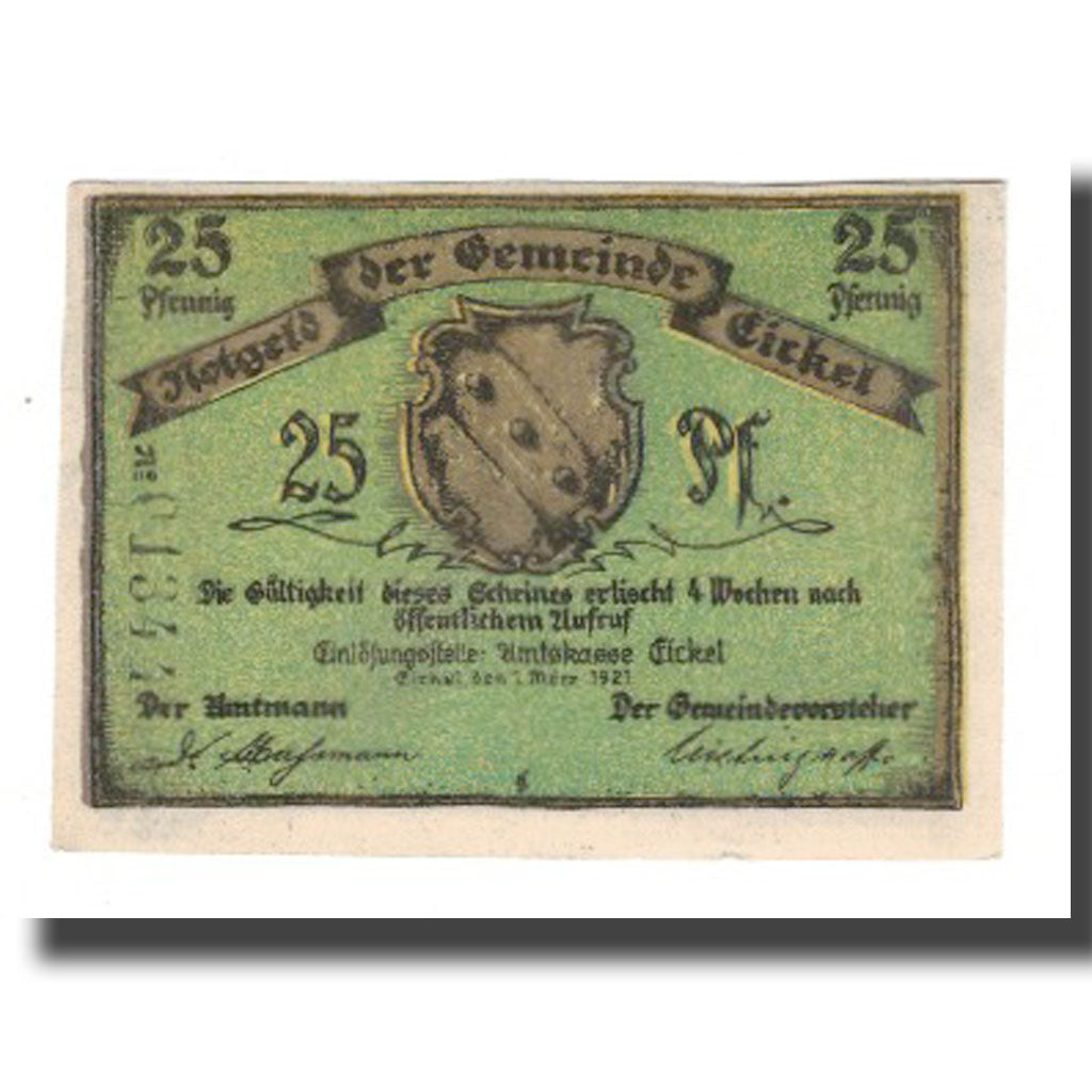 Nota, Alemanha, Eickel Gemeinde, 25 Pfennig, village, 1921, 1921-03-01