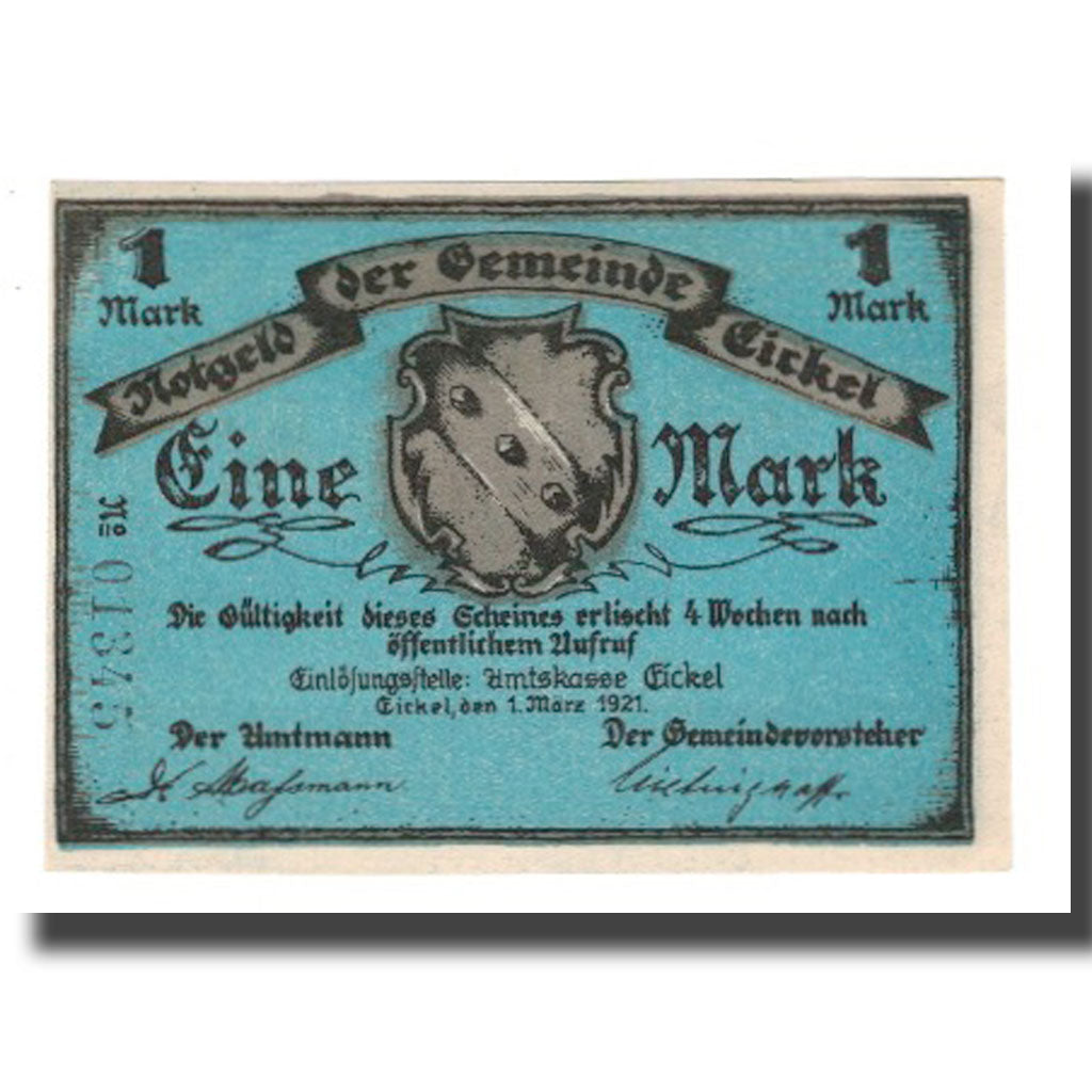 Nota, Alemanha, Eickel Gemeinde, 1 Mark, personnage, 1921, 1921-03-01