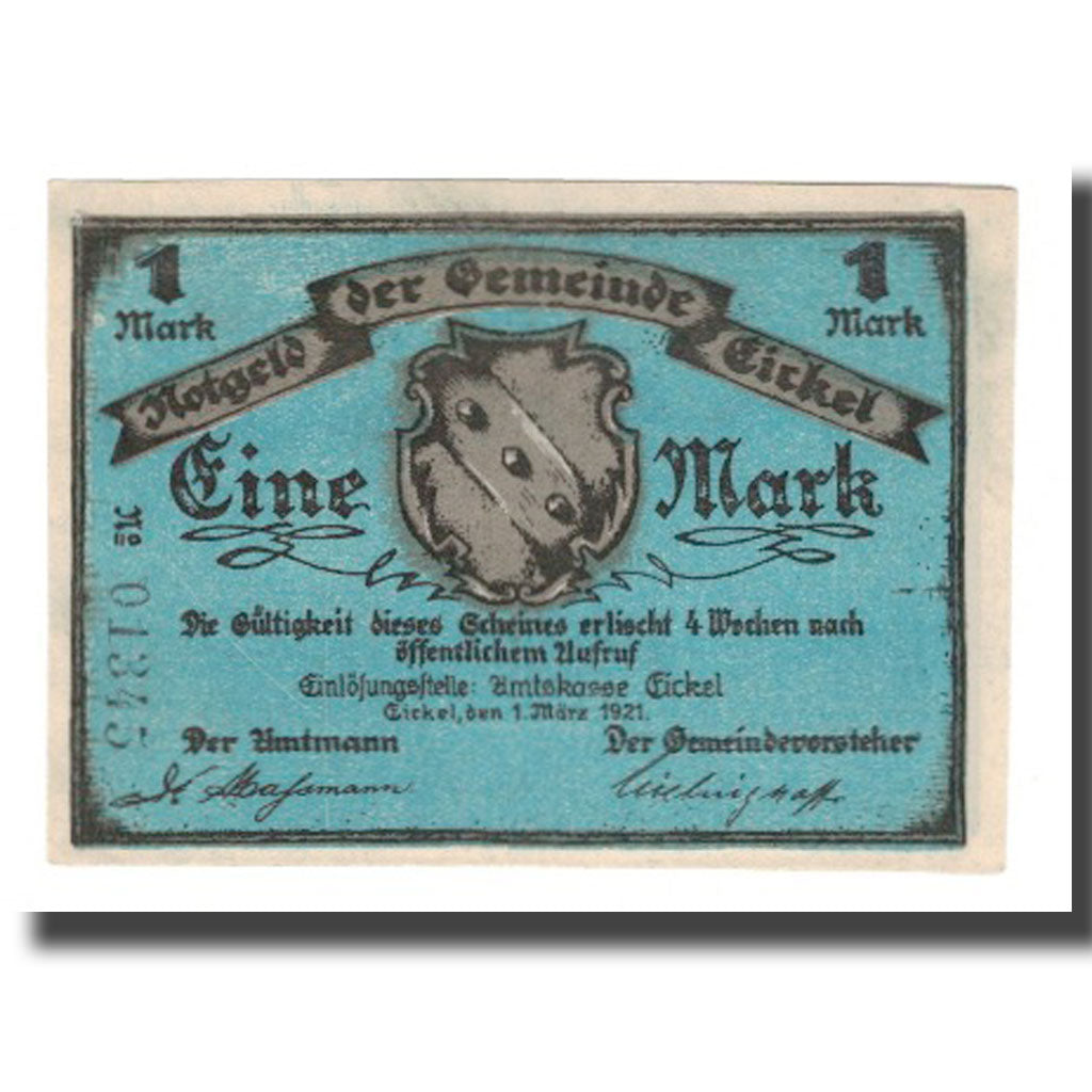 Nota, Alemanha, Eickel Gemeinde, 1 Mark, Batiment, 1921, 1921-03-01, AU(55-58)
