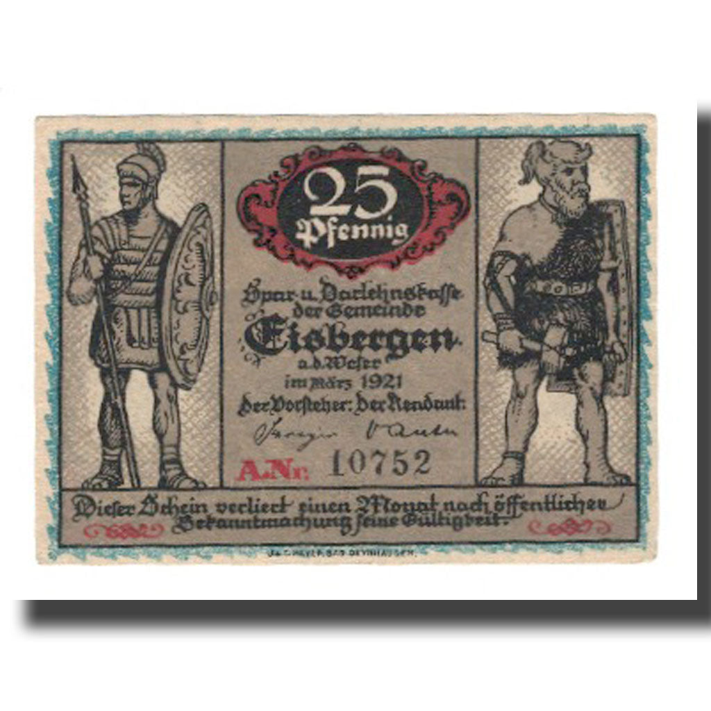 Nota, Alemanha, Eisbergen a.W. Spar und Darlehenskasse der Gemeinde, 25 Pfennig
