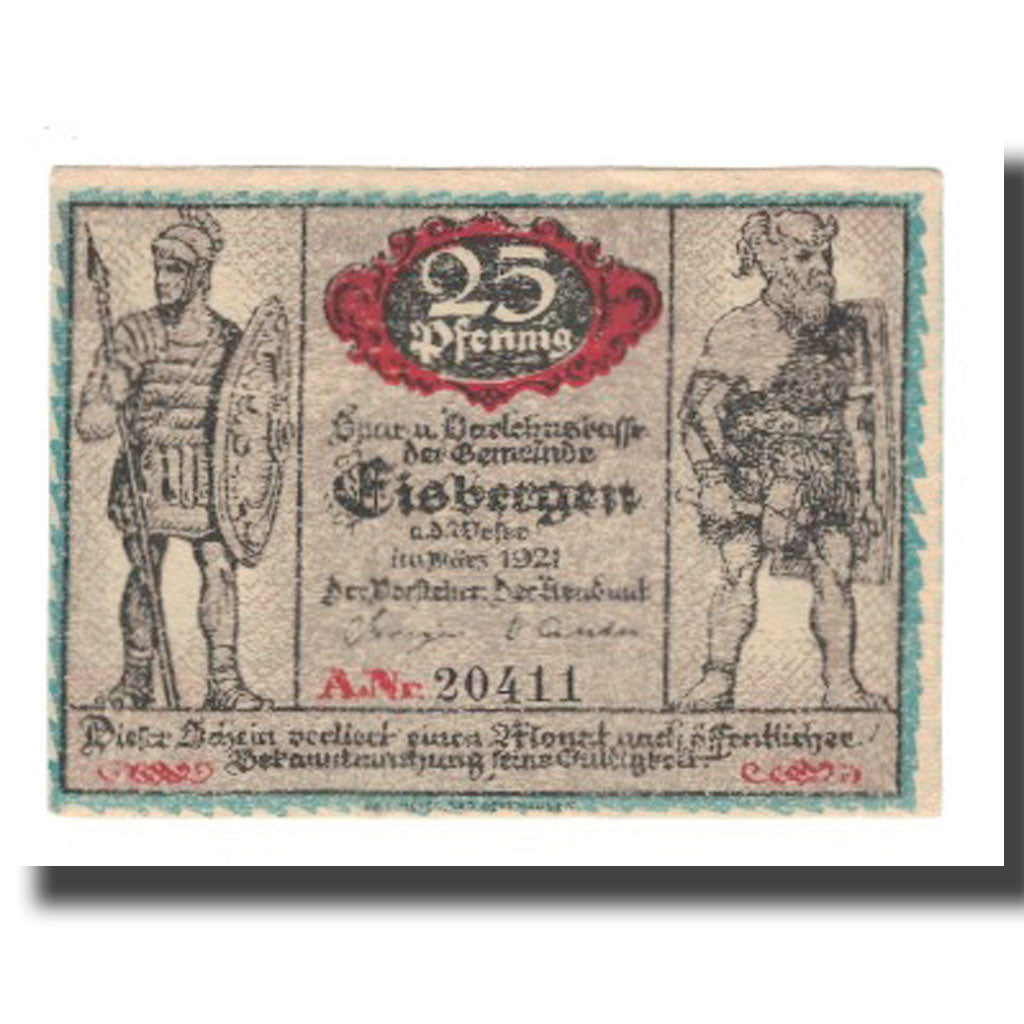 Nota, Alemanha, Eisbergen a.W. Spar und Darlehenskasse der Gemeinde, 25 Pfennig