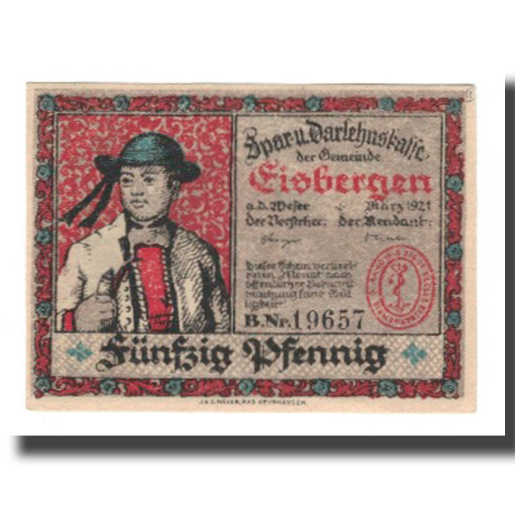 Nota, Alemanha, Eisbergen a.W. Spar und Darlehenskasse der Gemeinde, 50 Pfennig