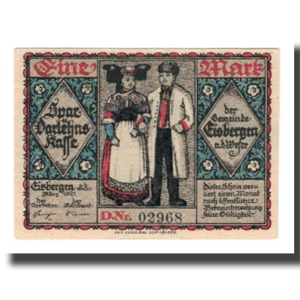 Billete, Alemania, Eisbergen a.W. Spar und Darlehenskasse der Gemeinde, 1 Mark