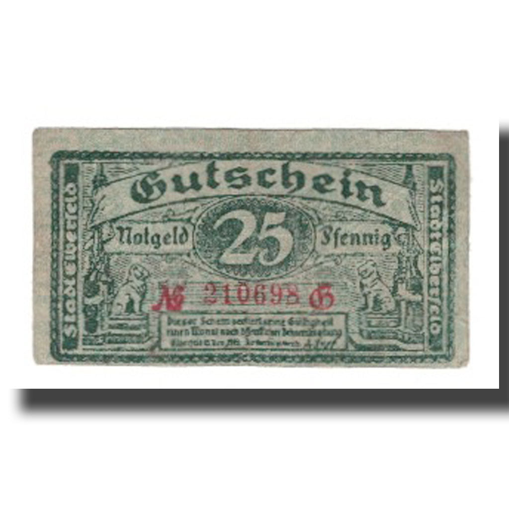 Billet, Allemagne, Elberfeld Stadt, 25 Pfennig, Blason, 1919, 1919-11-15, TB