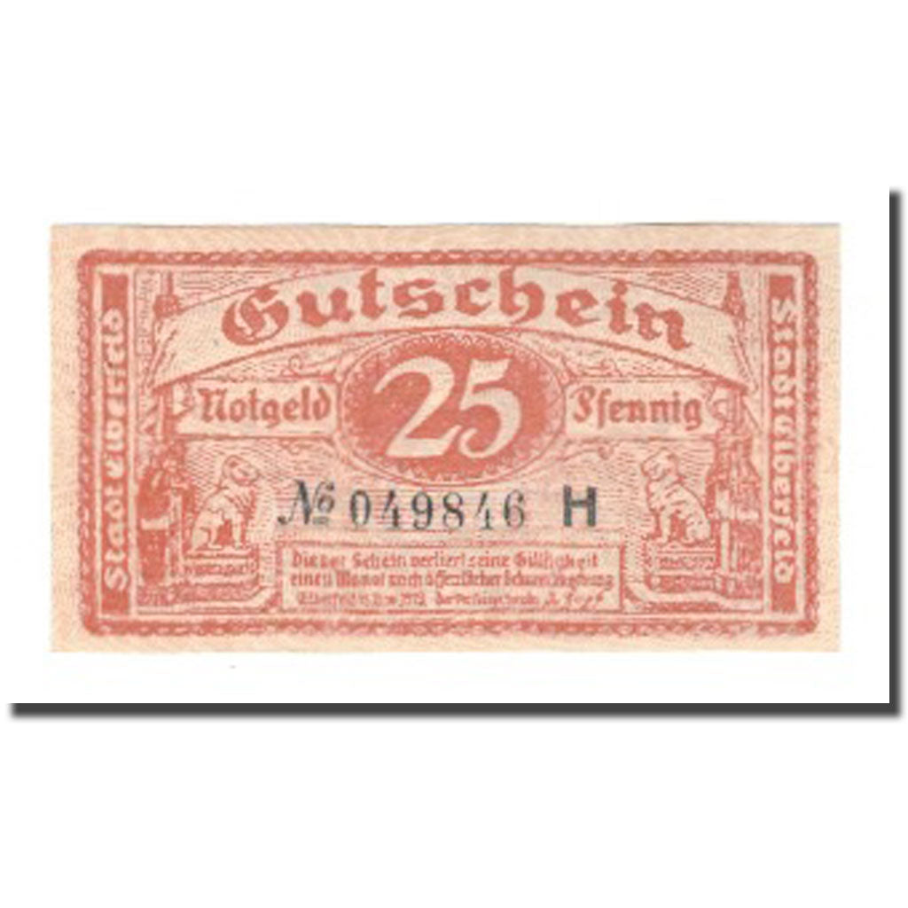 Geldschein, Deutschland, Elberfeld Stadt, 25 Pfennig, Blason 3, 1919