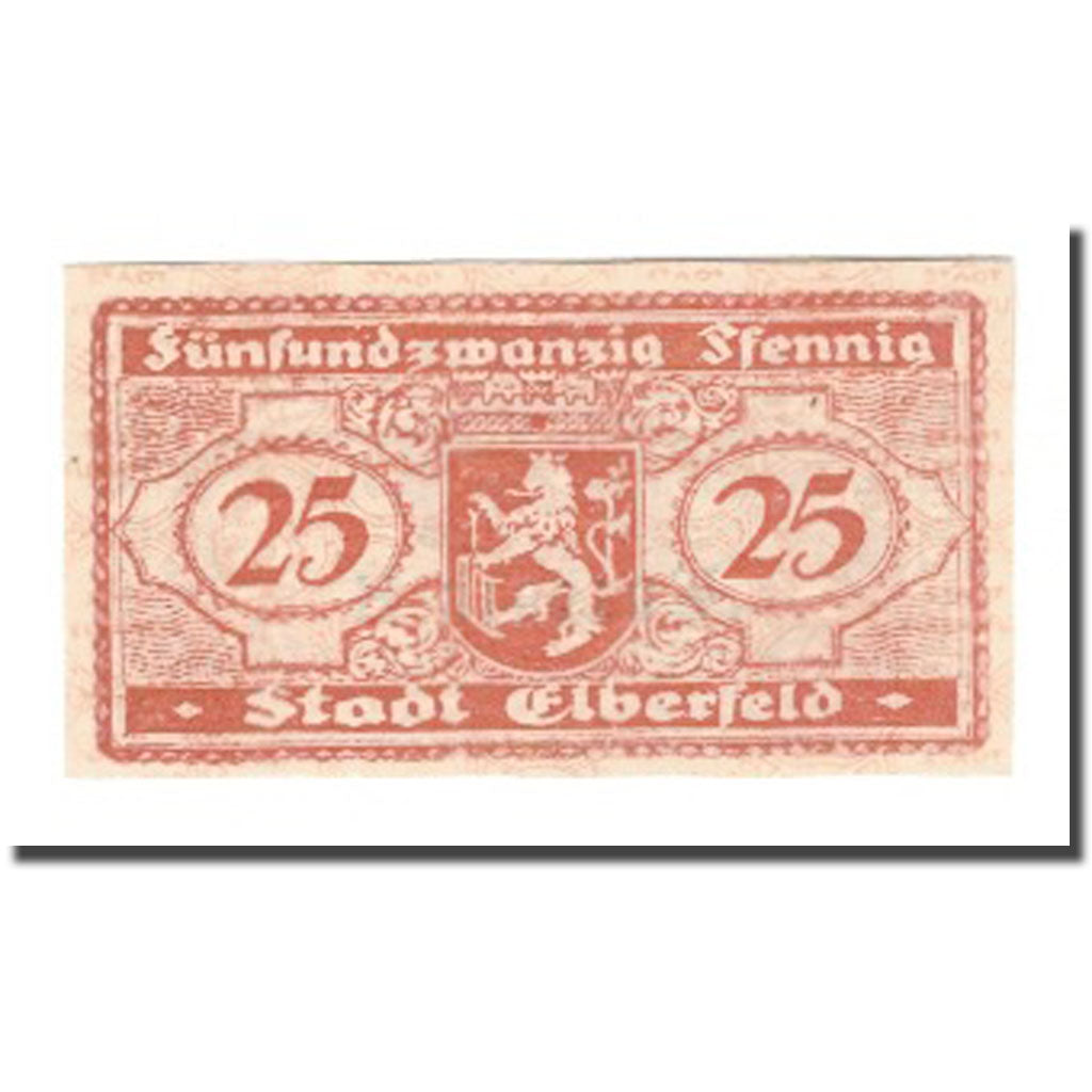 Geldschein, Deutschland, Elberfeld Stadt, 25 Pfennig, Blason 3, 1919