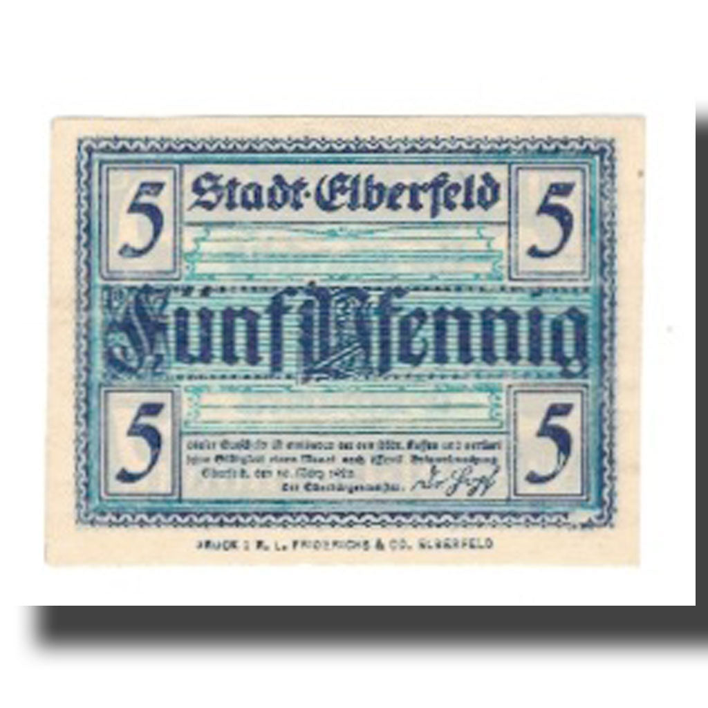 Billet, Allemagne, Elberfeld Stadt, 5 Pfennig, Texte, 1920, 1920-03-10, SUP