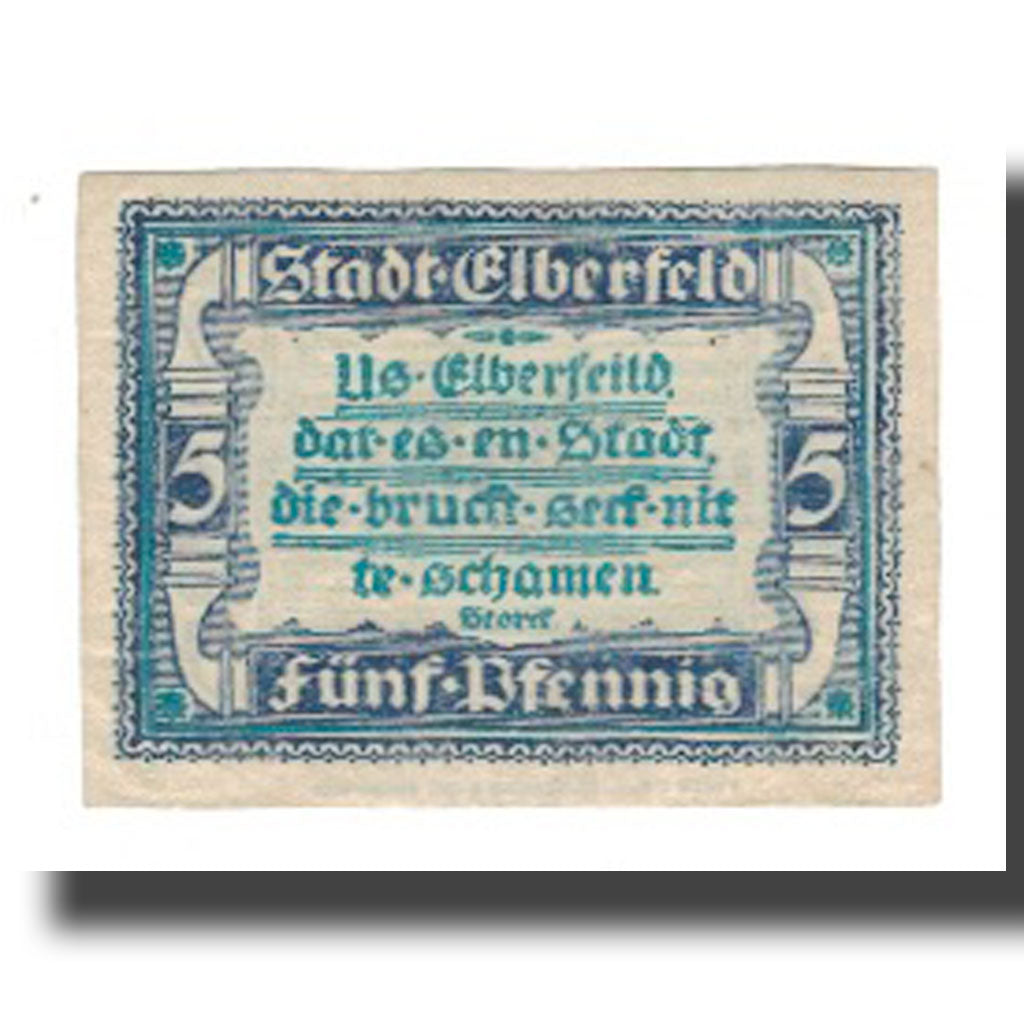 Banknot, Niemcy, Elberfeld Stadt, 5 Pfennig, texte 1, 1920, 1920-03-10