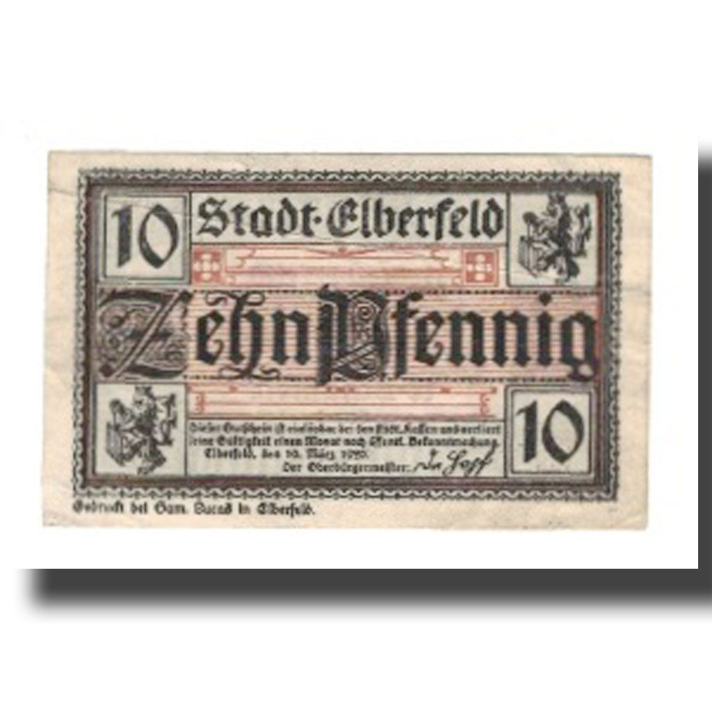 Billet, Allemagne, Elberfeld Stadt, 10 Pfennig, Texte, 1920, 1920-03-10, TTB