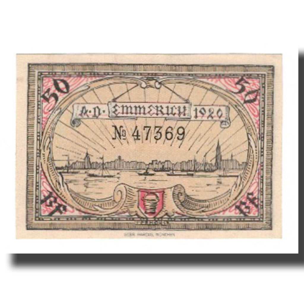Nota, Alemanha, Emmerich Stadt, 50 Pfennig, paysage, 1920, 1920-12-01