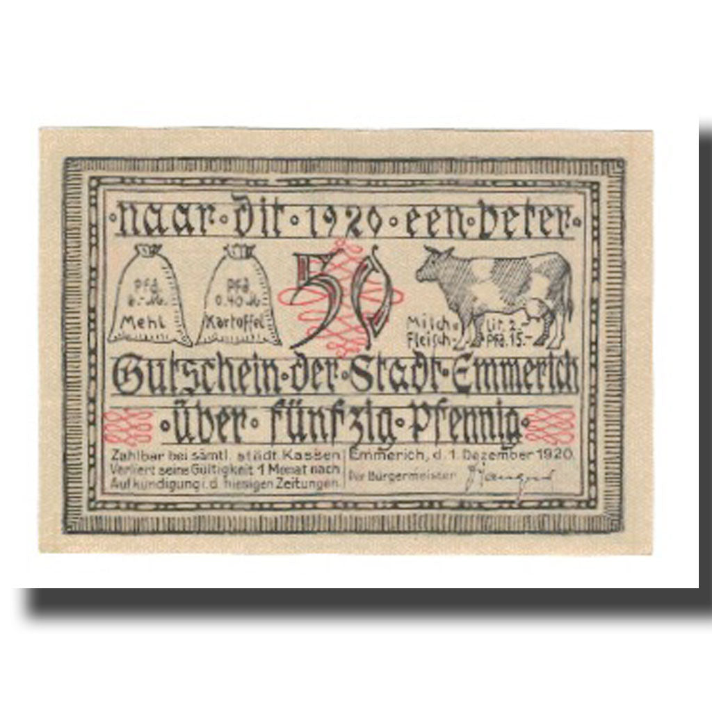 Banknote, Germany, Emmerich Stadt, 50 Pfennig, paysage 1, 1920, 1920-12-01