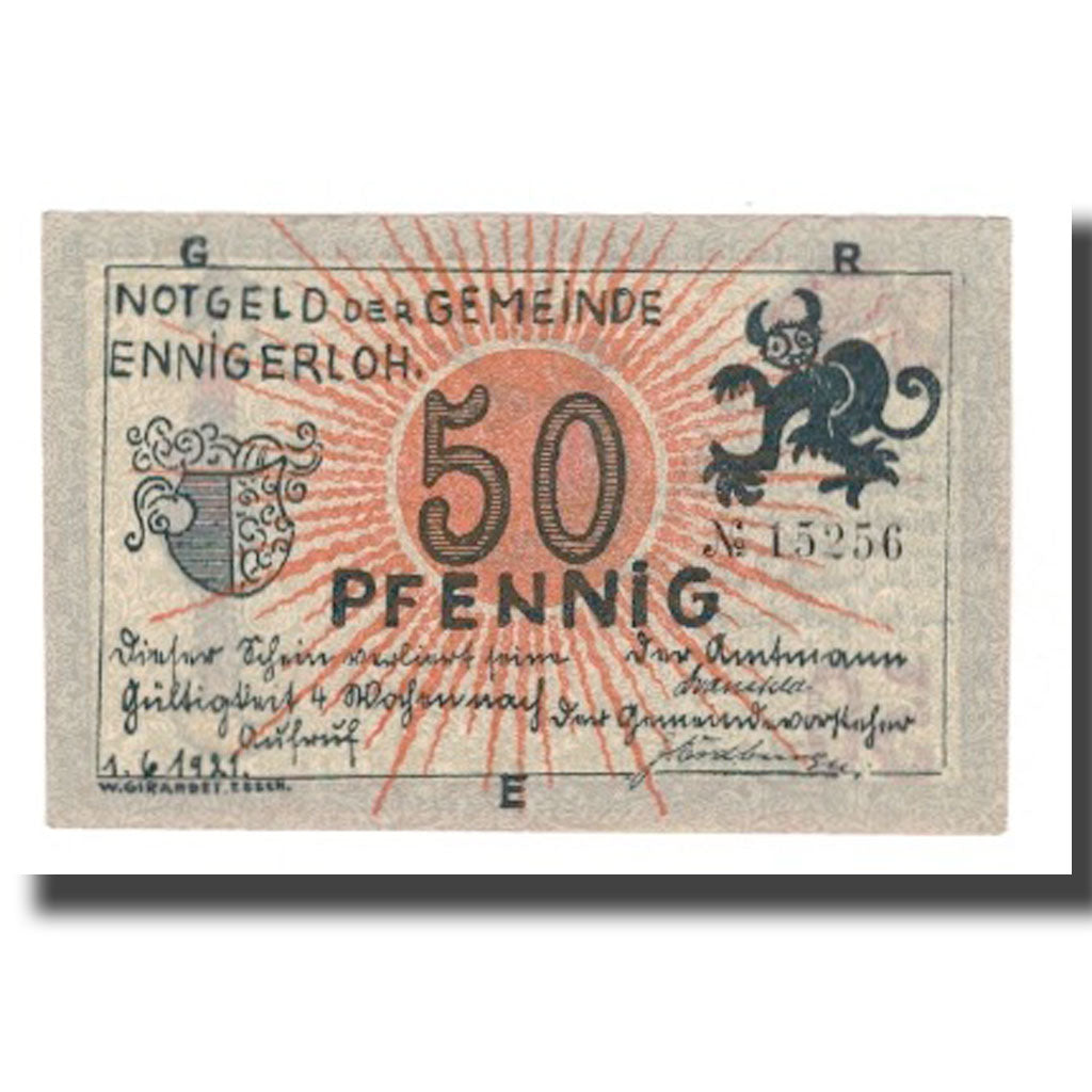 Billet, Allemagne, Ennigerloh Gemeinde, 50 Pfennig, personnage, 1921
