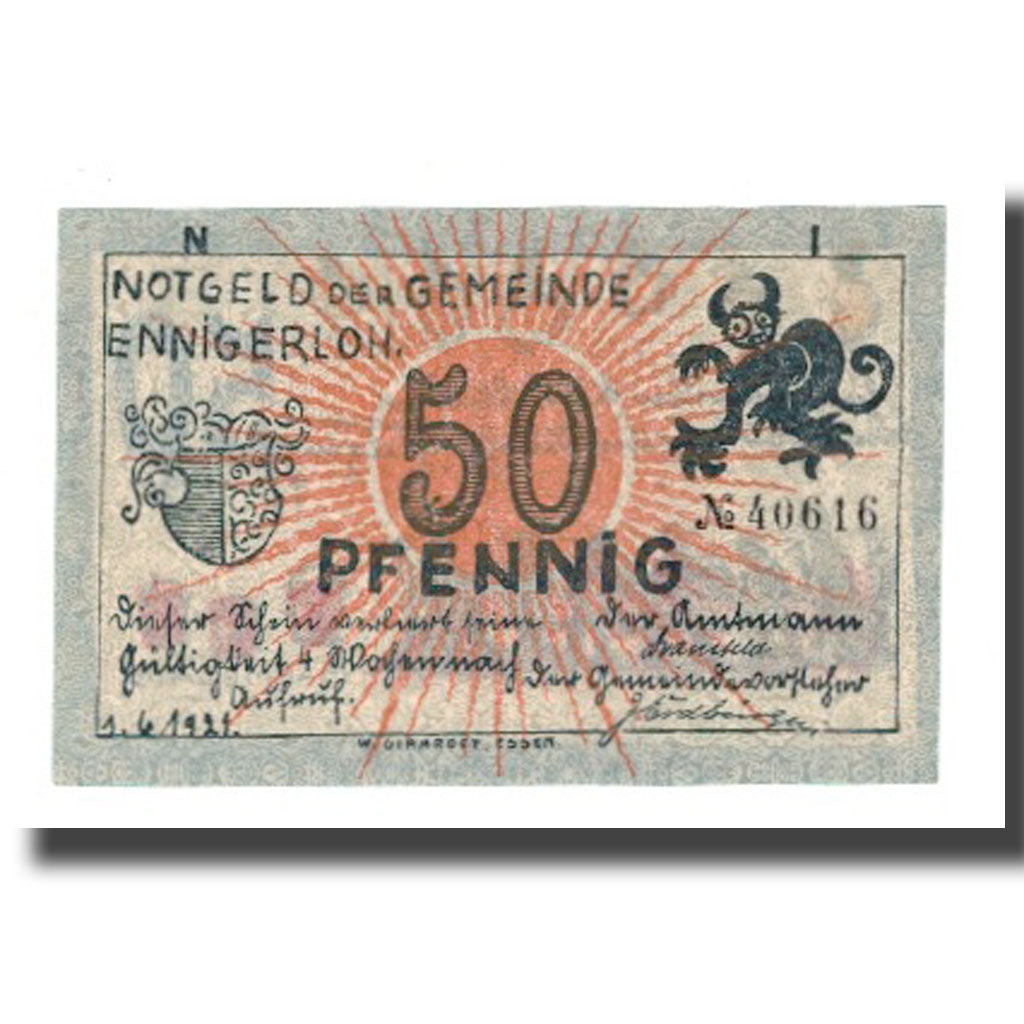 Billet, Allemagne, Ennigerloh Gemeinde, 50 Pfennig, personnage 1, 1921