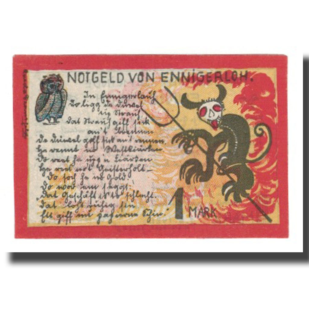 Nota, Alemanha, Ennigerloh Gemeinde, 1 Mark, personnage, 1921, 1921-06-01