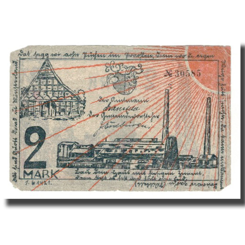 Billet, Allemagne, Ennigerloh Gemeinde, 2 Mark, place, 1921, 1921-06-01, TTB