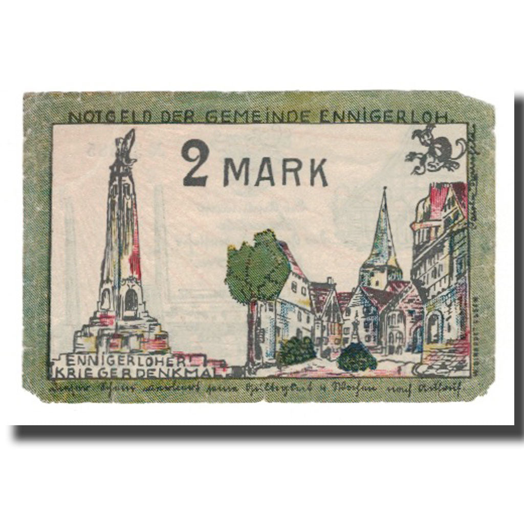 Billet, Allemagne, Ennigerloh Gemeinde, 2 Mark, place, 1921, 1921-06-01, TTB