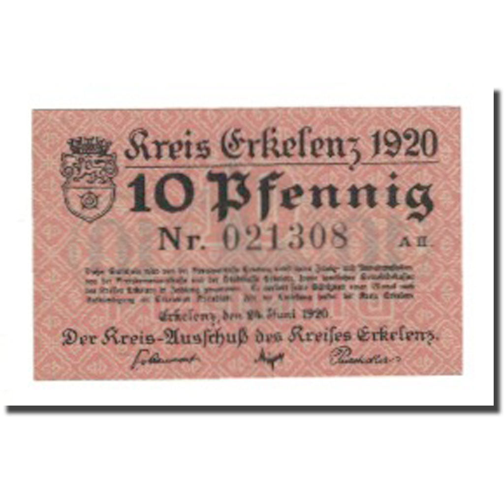 Banknote, Germany, Erkelenz Kreis, 10 Pfennig, valeur faciale, 1920, 1920-06-24