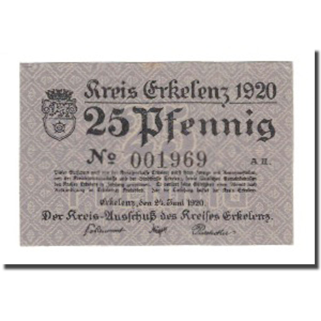Geldschein, Deutschland, Erkelenz Kreis, 25 Pfennig, valeur faciale 1, 1920