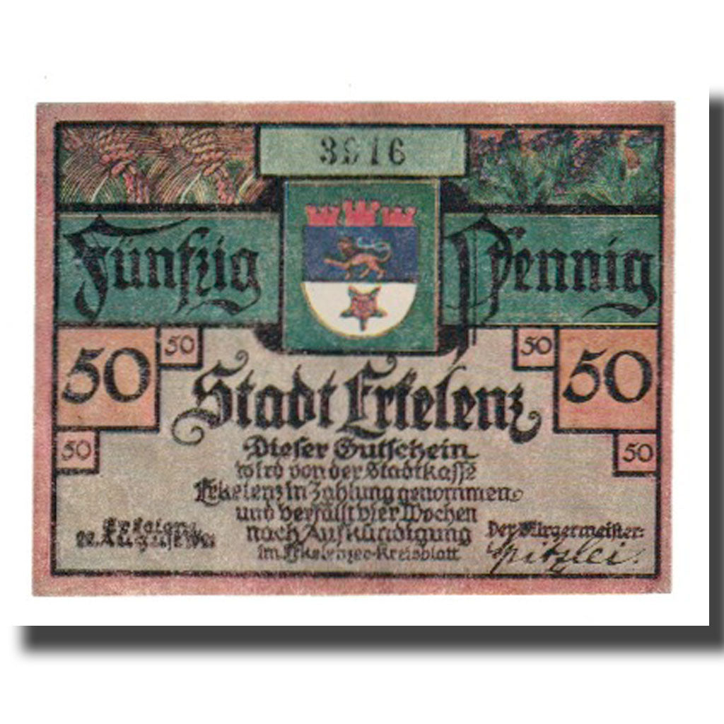 Banknote, Germany, Erkelenz Stadt, 50 Pfennig, personnage, 1921, 1921-08-22