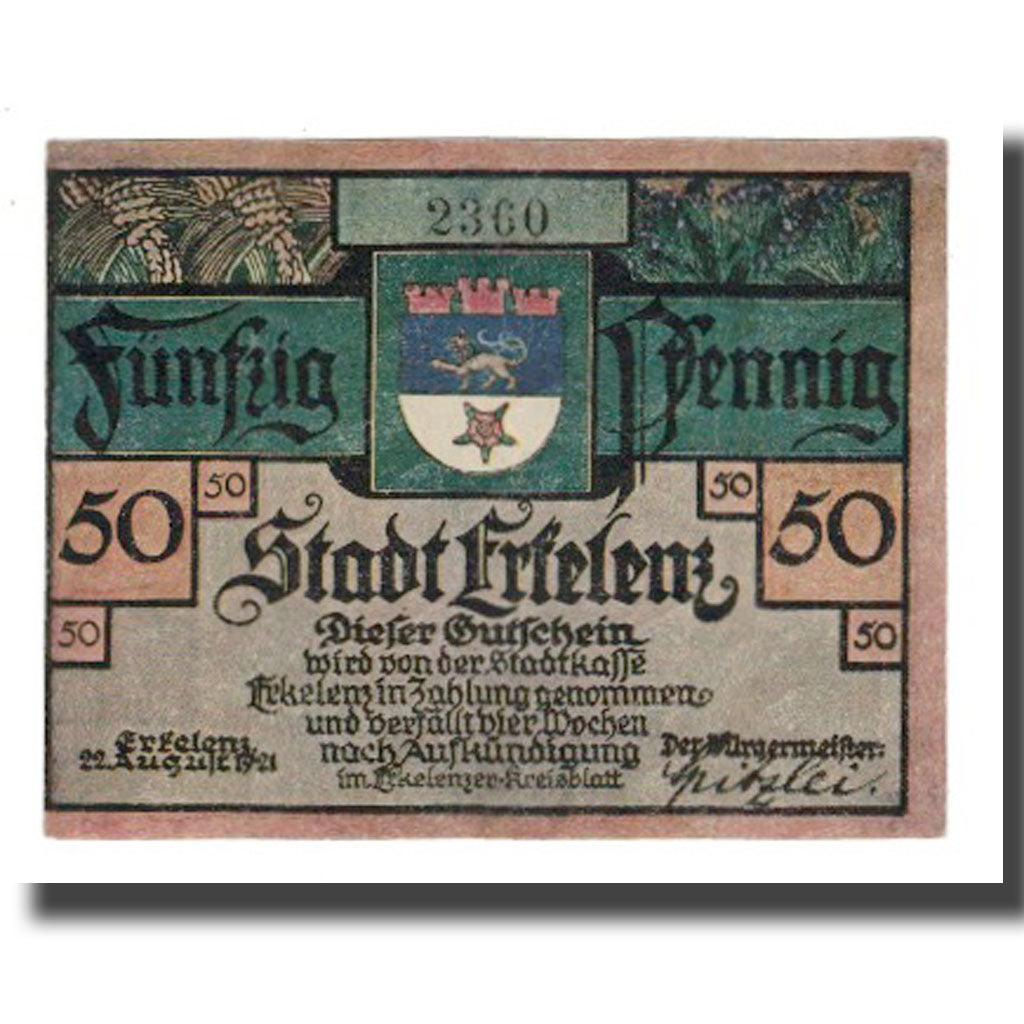 Banknote, Germany, Erkelenz Stadt, 50 Pfennig, personnage 4, 1921, 1921-08-22