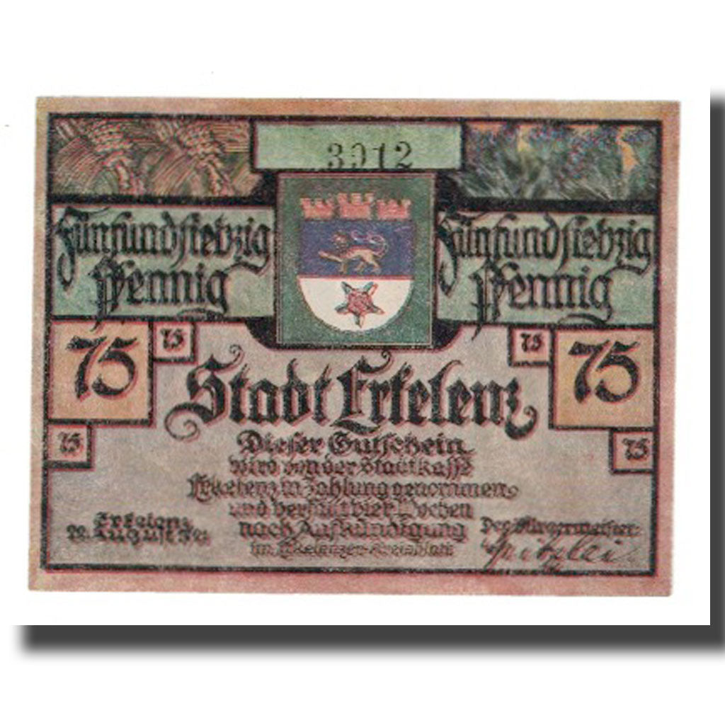 Billet, Allemagne, Erkelenz Stadt, 75 Pfennig, personnage, 1921, 1921-08-22