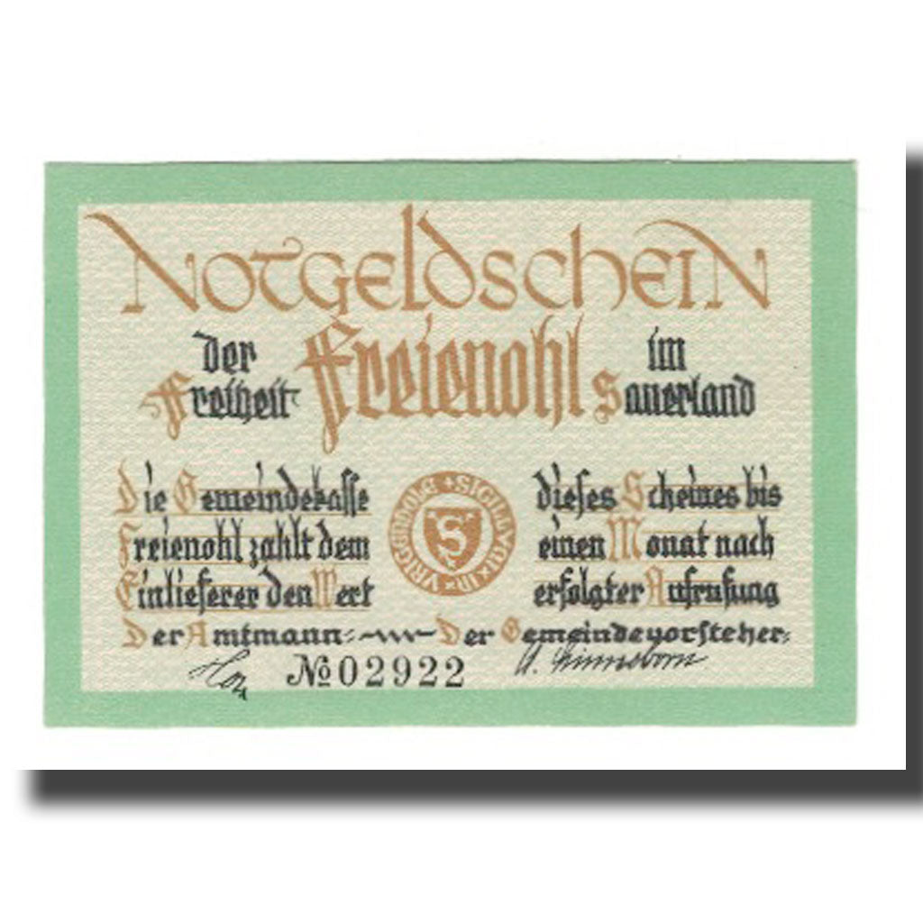 Geldschein, Deutschland, Freienohl im Sauerland Freiheit, 75 Pfennig, village 1