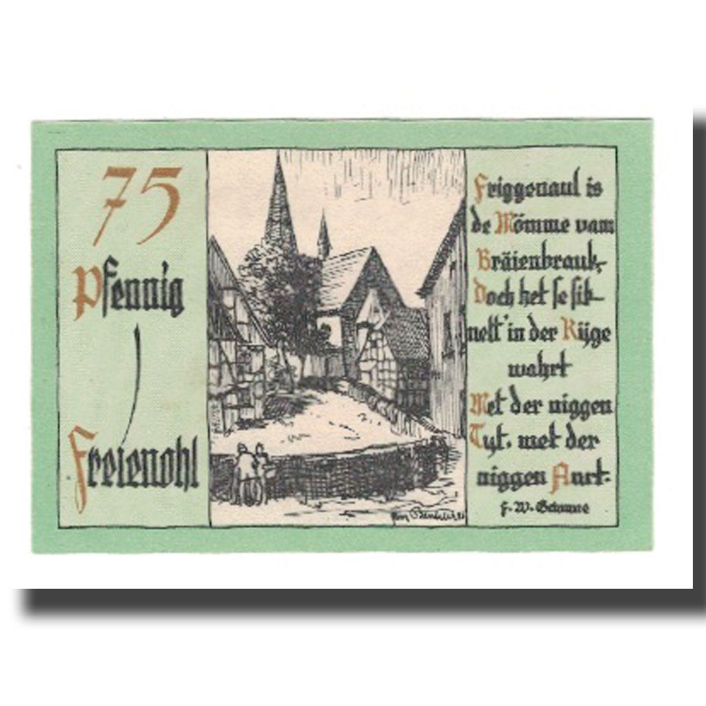 Geldschein, Deutschland, Freienohl im Sauerland Freiheit, 75 Pfennig, village 1