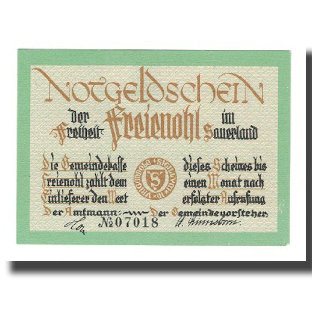 Banknote, Germany, Freienohl im Sauerland Freiheit, 1 Mark, village, AU(55-58)