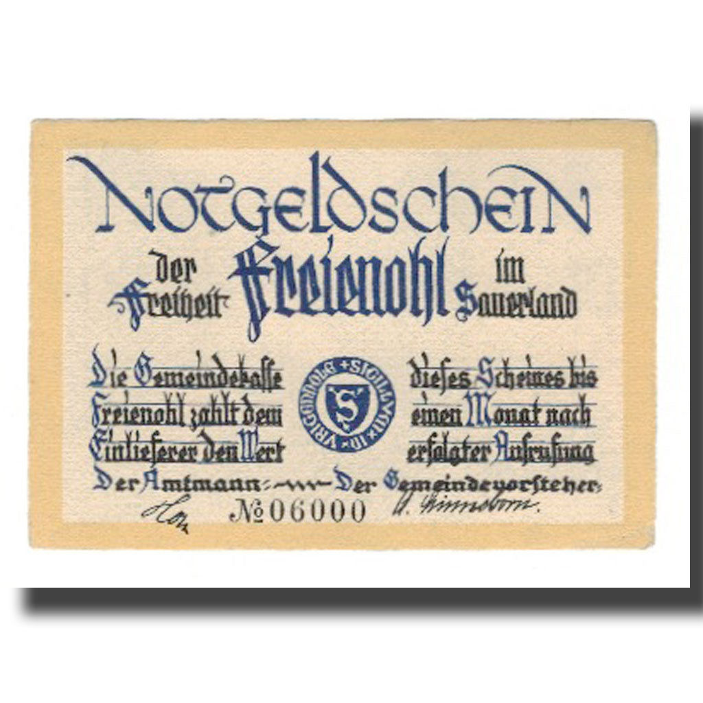 Banknot, Niemcy, Freienohl im Sauerland Freiheit, 50 Pfennig, Maison, AU(55-58)