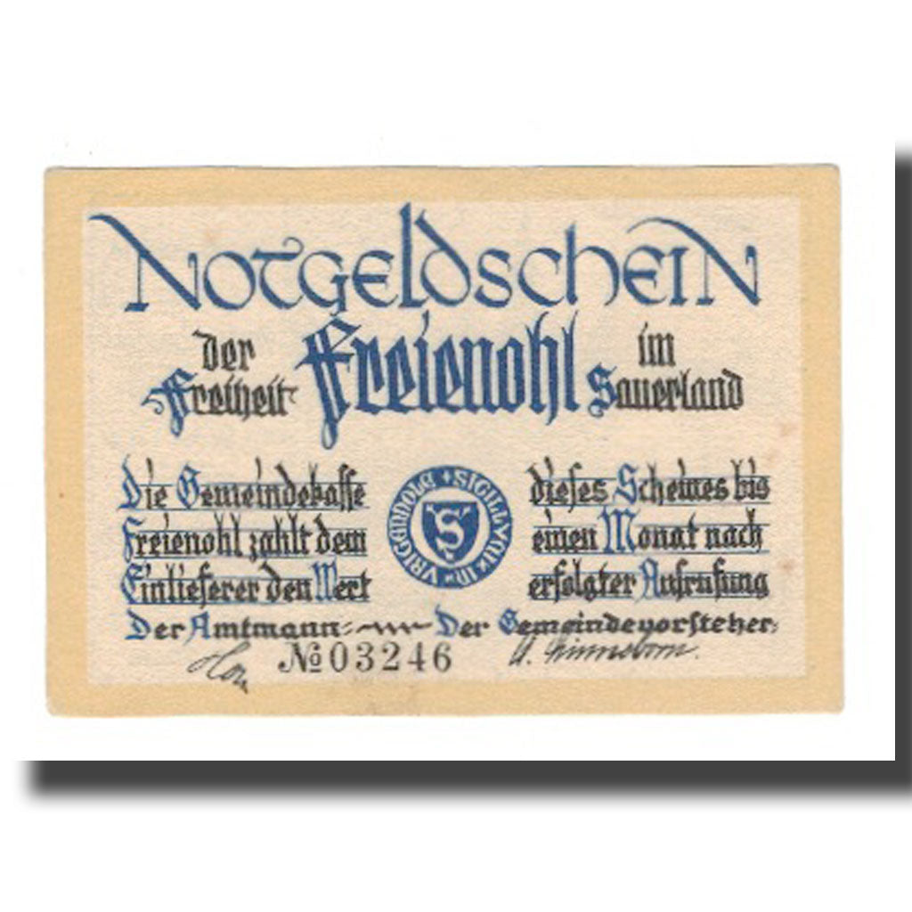 Banknote, Germany, Freienohl im Sauerland Freiheit, 75 Pfennig, village
