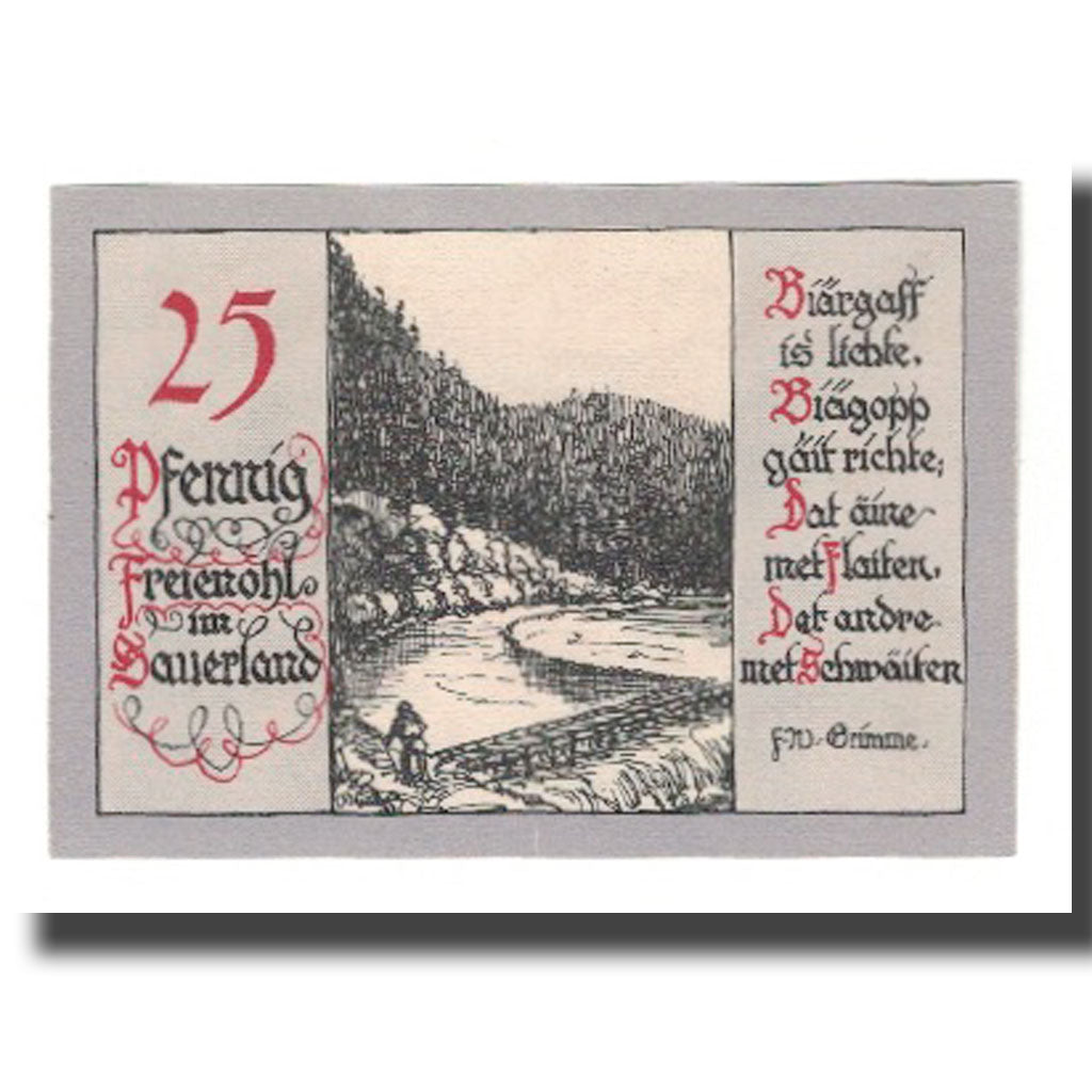 Banknote, Germany, Freienohl im Sauerland Freiheit, 25 Pfennig, paysage